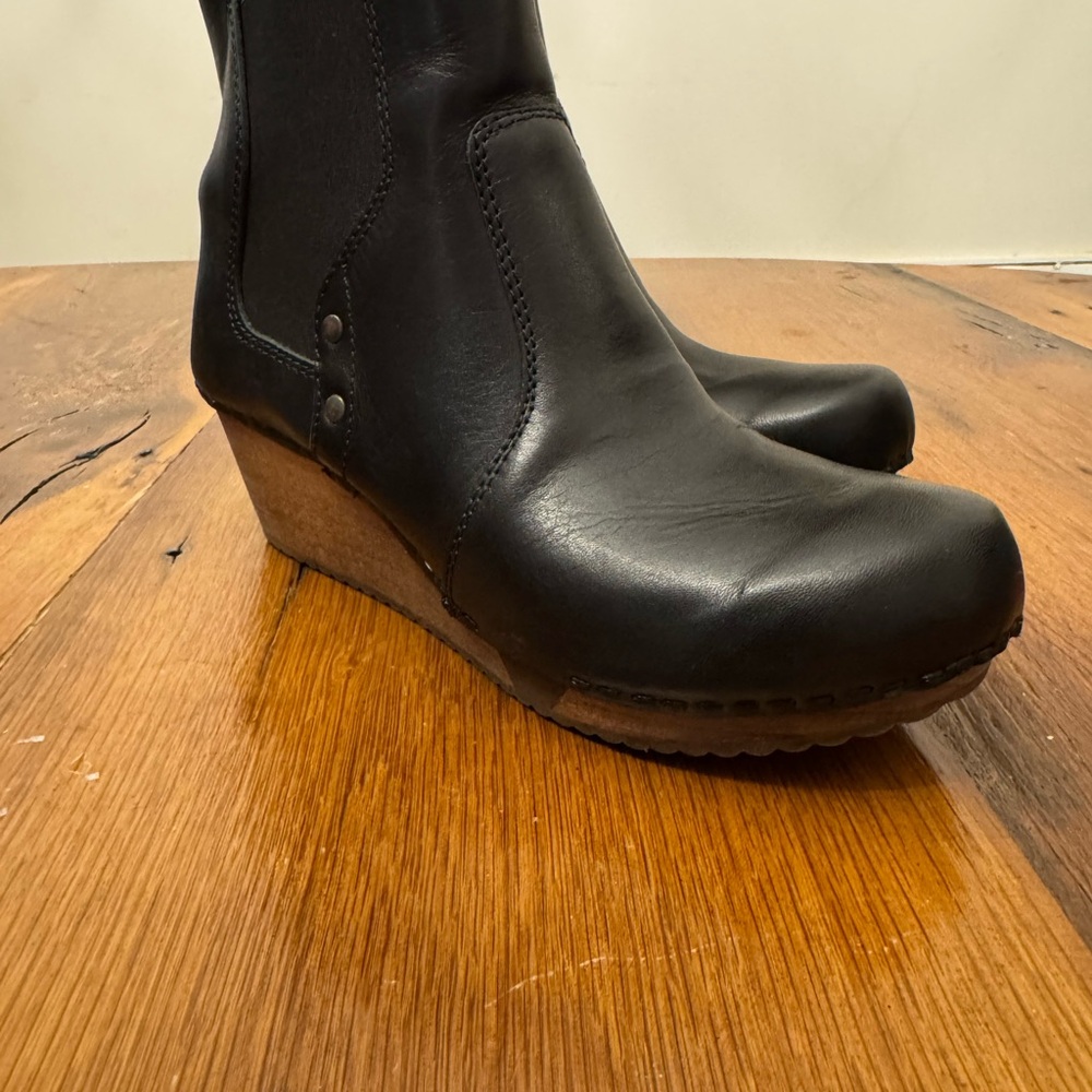 Sanita Black Leather Wedge Boots
